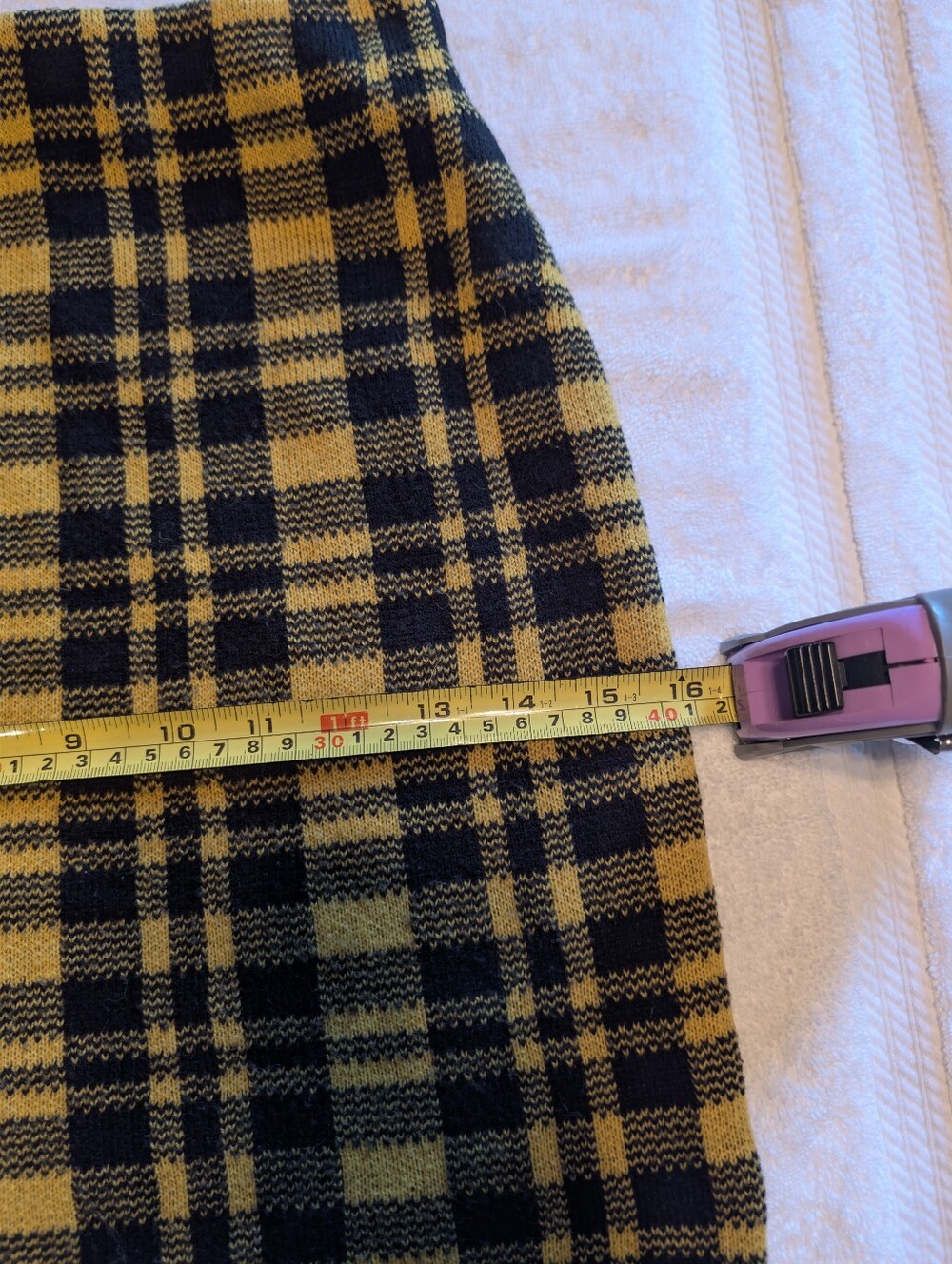 Fashion Nova Mustard Yellow & Black Plaid Knit Cropped Crew and Skirt Set - Picture 14 of 15